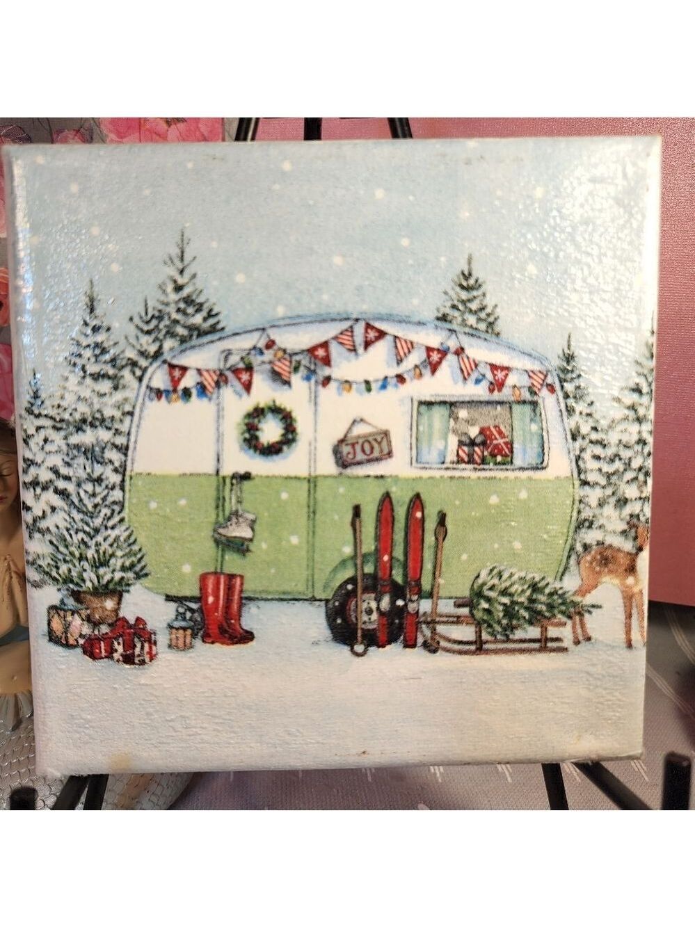DECOUPAGE CANVAS CHRISTMAS TRAILER